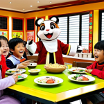 Festive Cafe Scene**

A brightly decorated children's cafe interior, featuring images of the Kokomong characters. Children, fully clothed in cheerful outfits, are interacting with costumed Kokomong characters. An animator dressed as Kokomong is leading a game. Tables are set with kid-friendly meals. "Safe for work," "appropriate content," "fully clothed," "family-friendly", perfect anatomy, natural proportions, professional photography, high quality. The scene should evoke a sense of joyful celebration.

**